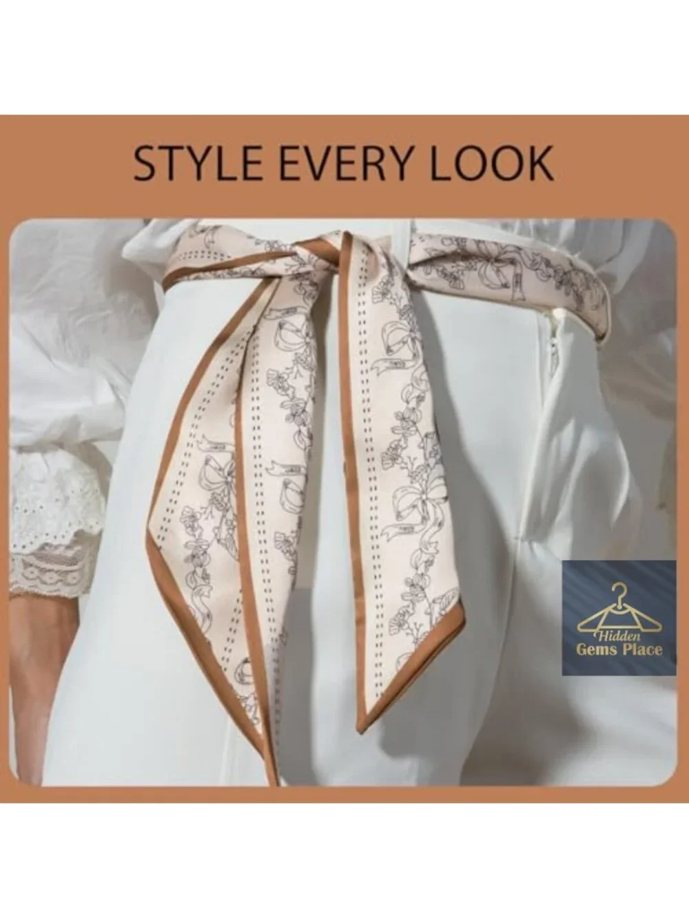 Silk-Like Skinny Scarf for Bag Purse Handbag, Hair Scarf Headband